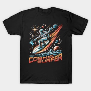 Retro-Futuristic Cosmic Surfer - Astronaut Riding Spacewave Odyssey T-Shirt